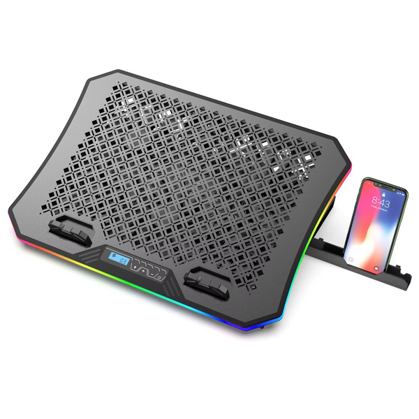 iDock Ergonomic Metal Panel Height Adjustable Cooler for 15.6-17 Inch Laptop with Fans and Touch Control RGB Laptop Cooling Pad