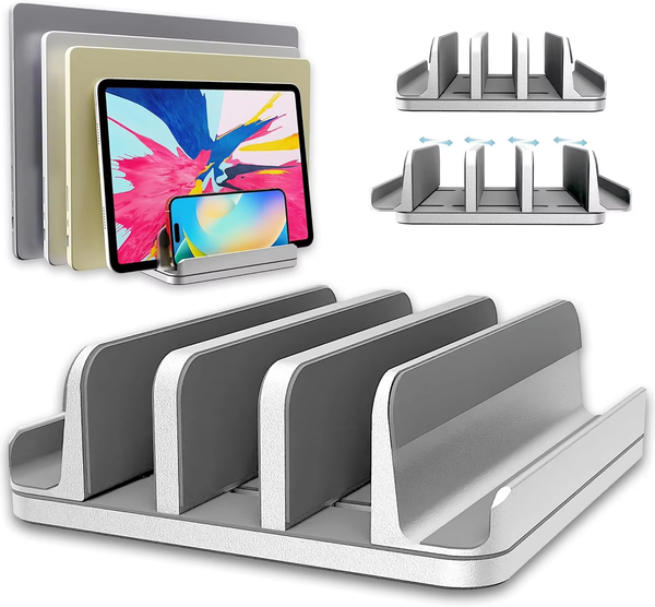 iDock Aluminium Material Bottom Adjustable Desktop Storage Stand Holder with 5 Slots Suitable For Laptop Tablet