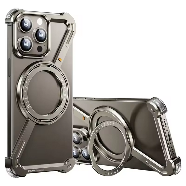 iDock Aluminum Alloy Frameless Design Z Phone Case For iPhone 13/15/14 Pro/Max With Rotatable Ring Holder Magnetic Kickstand Cover